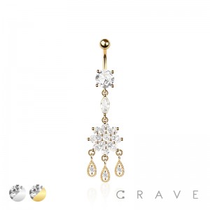 316L SURGICAL STEEL MULTI CZ FLOWER DROPLETS DANGLE BELLY BUTTON NAVEL RING 